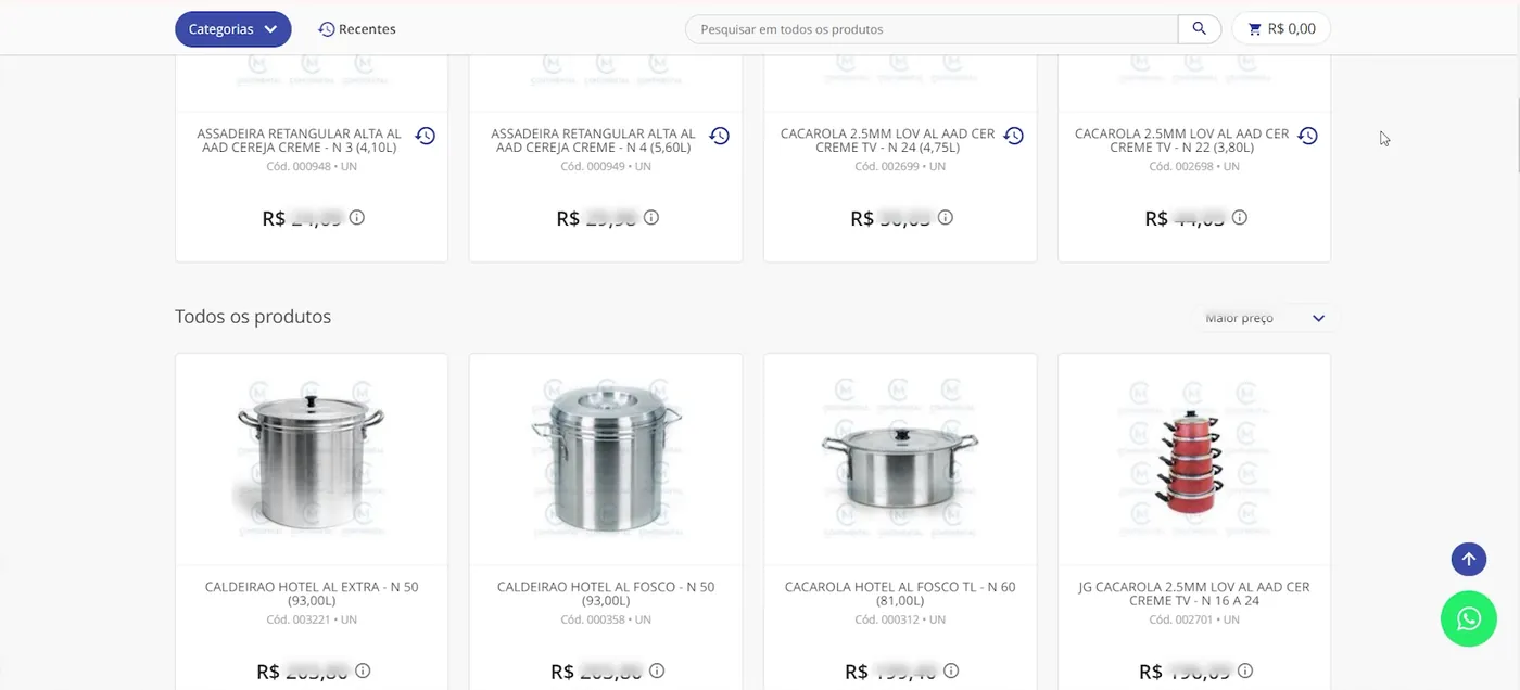 Catálogo no portal do lojista