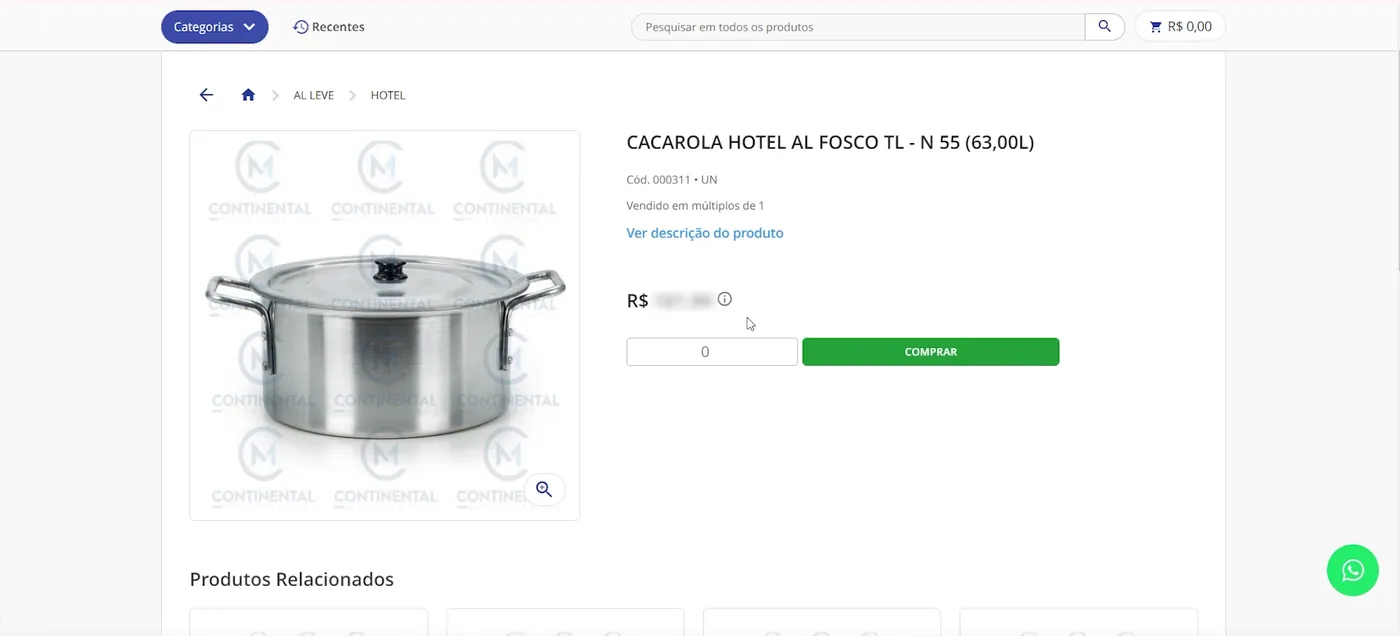 Página de produto no portal do lojista