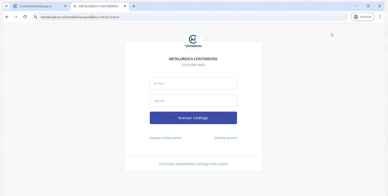 Tela de entrada do portal B2B da Continental, com o link Solicitar acesso